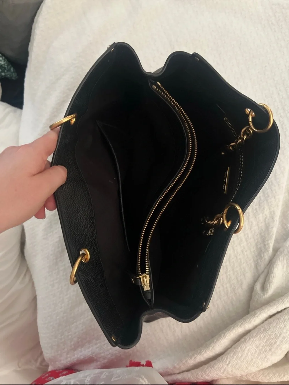 Tory Burch Black Leather Shoulder Tote with Gold Hardware